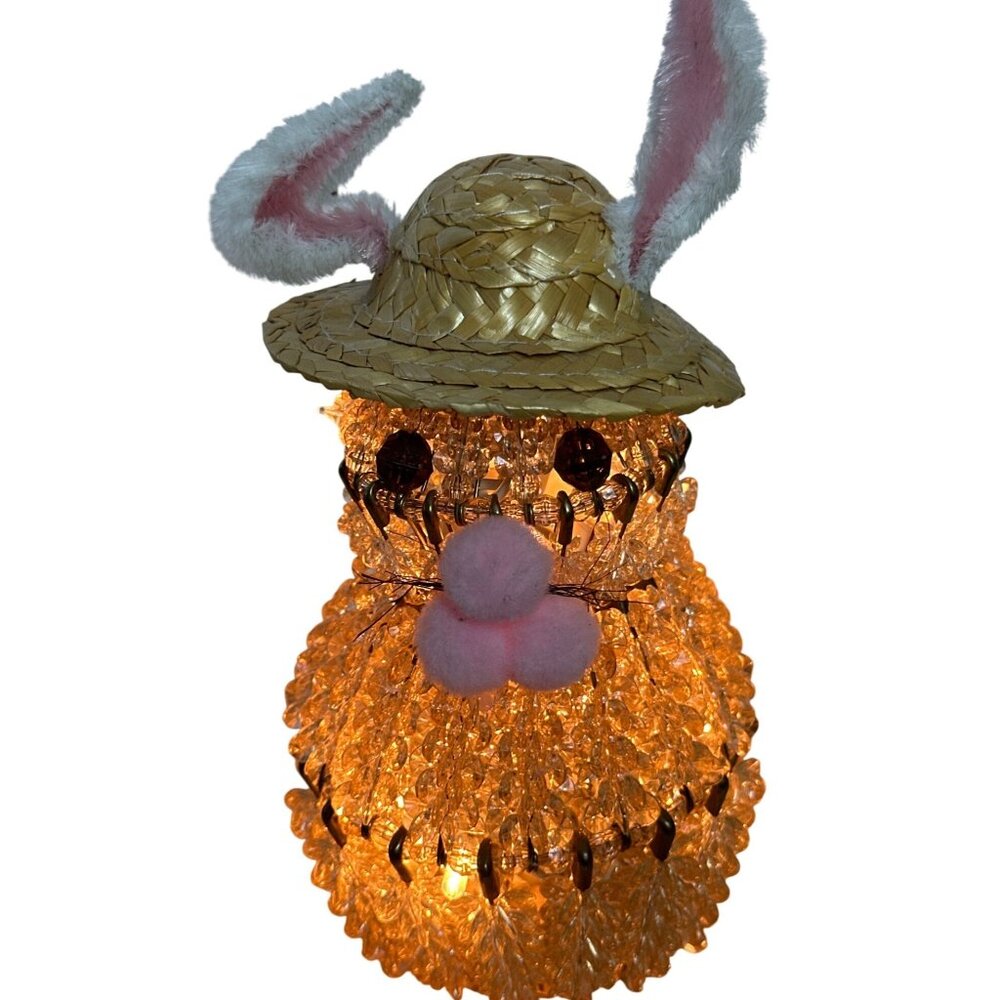 Vintage Bunny Rabbit Beaded Lamp Safety Pin Granny Kitsch Easter Nostalgia Glow